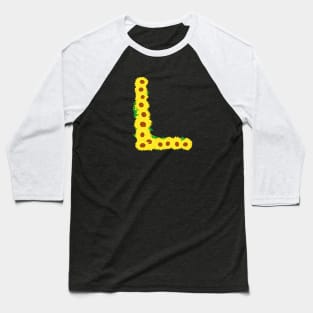 Sunflowers Initial Letter L (Black Background) Baseball T-Shirt